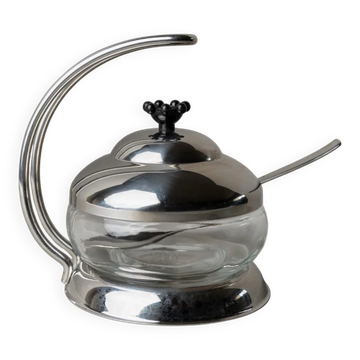 Boîte avec couvercle en métal argenté et en verre transparent WMF par Matteo Thun, années 1980 – Boîte à confiture, parmesan ou sucre