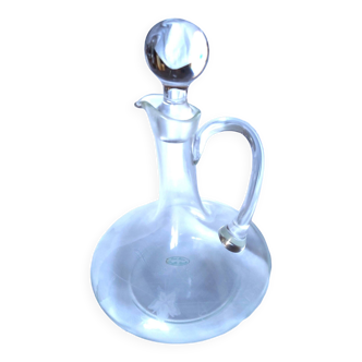 Mouth-blown crystal ewer-shaped carafe with handmade decoration and stopper