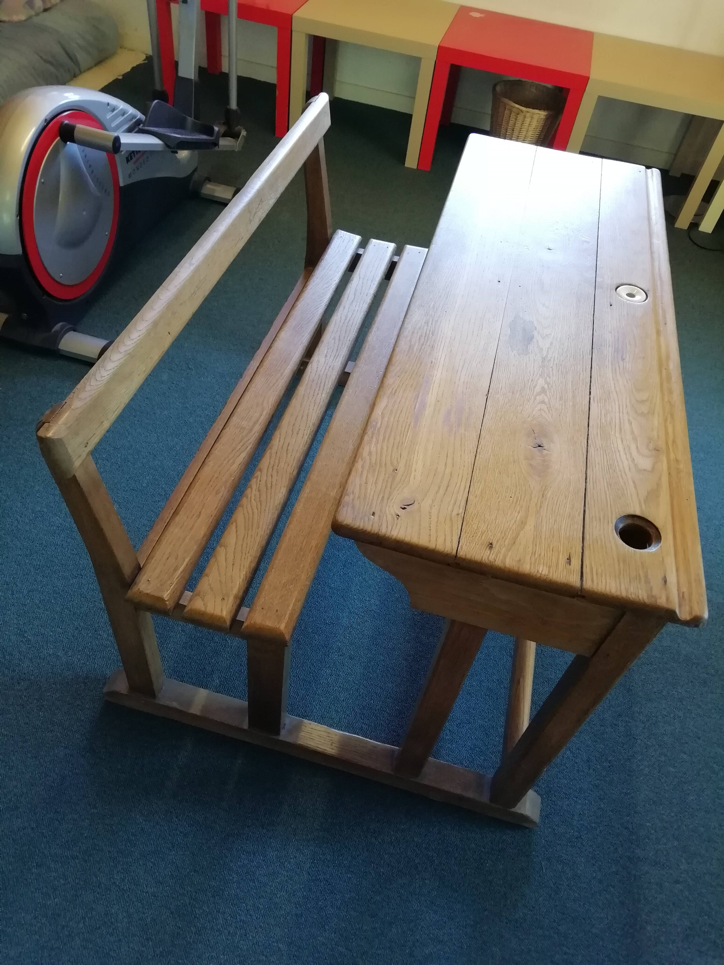School desk in solid oak, 2 places