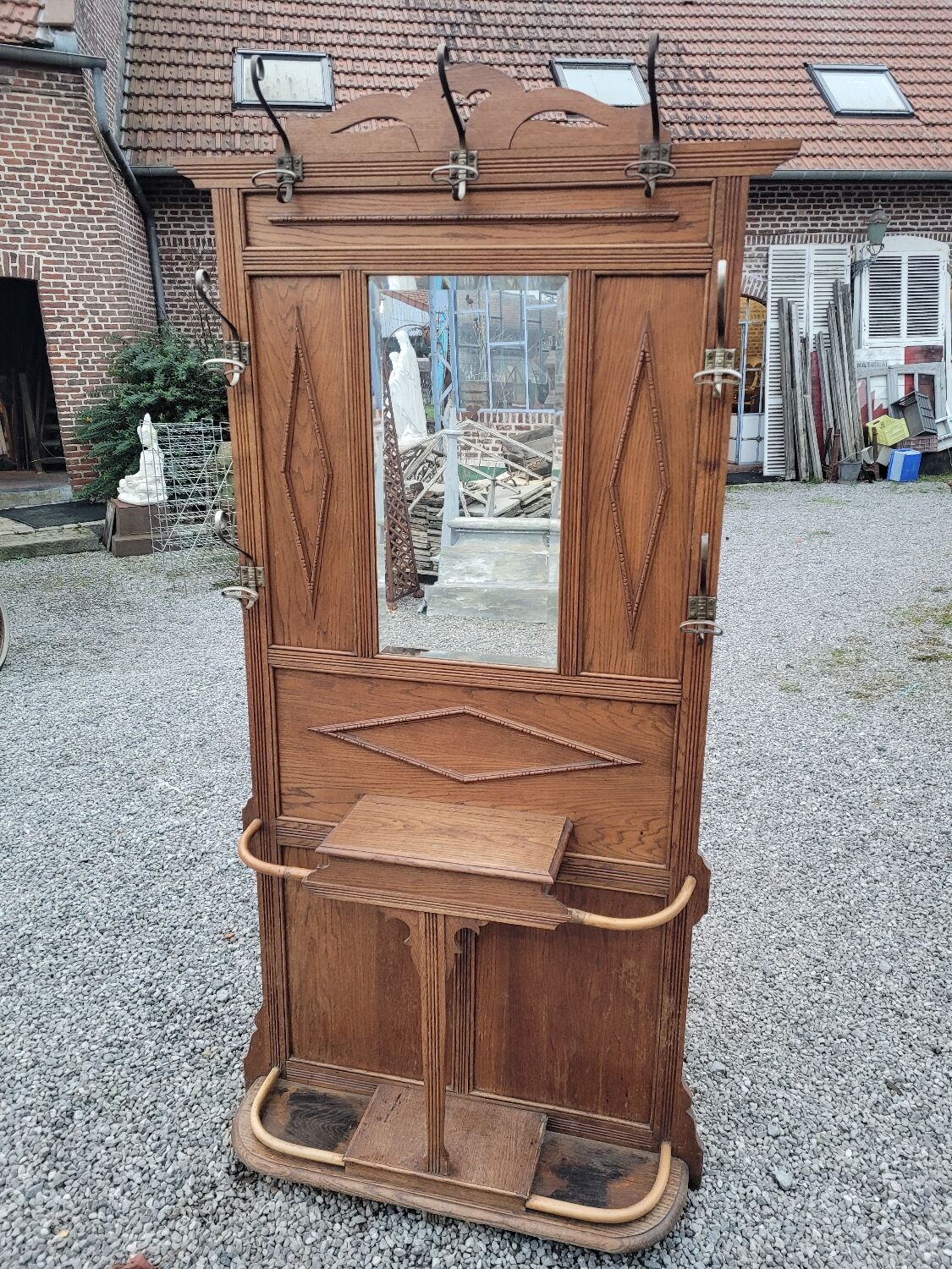 Old oak cloakroom or coat rack