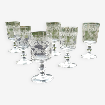 6 old guilloche glasses. Late 19th or early 20th century. baccarat or Saint Louis