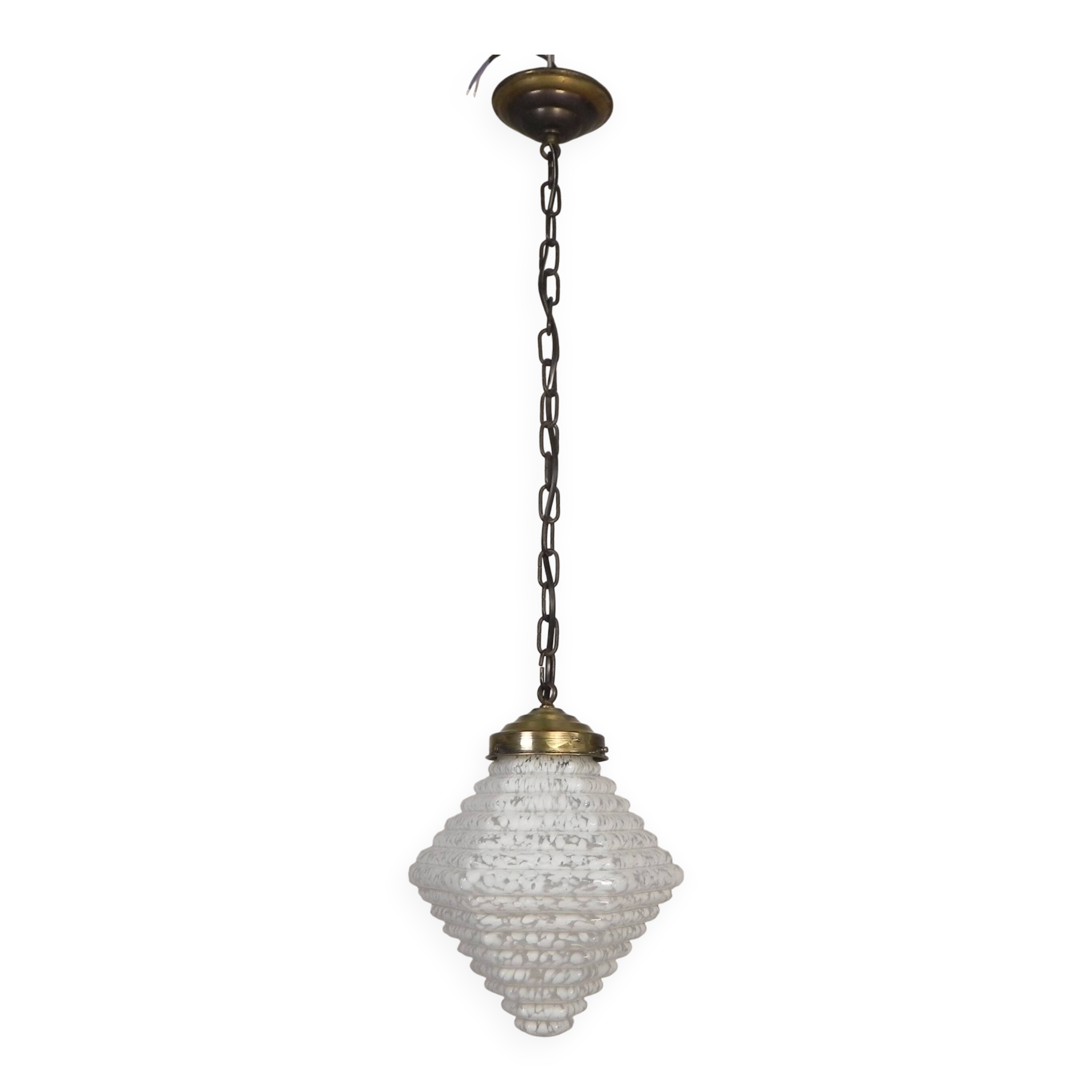 Art Deco pendant lamp with a hexagonal stepped glass shade, 1930s