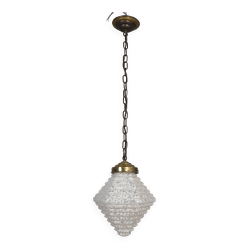 Lampe suspendue Art Déco avec un abat-jour en verre hexagonal à étages, années 1930