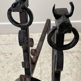 Pair of vintage steel brutalist andirons