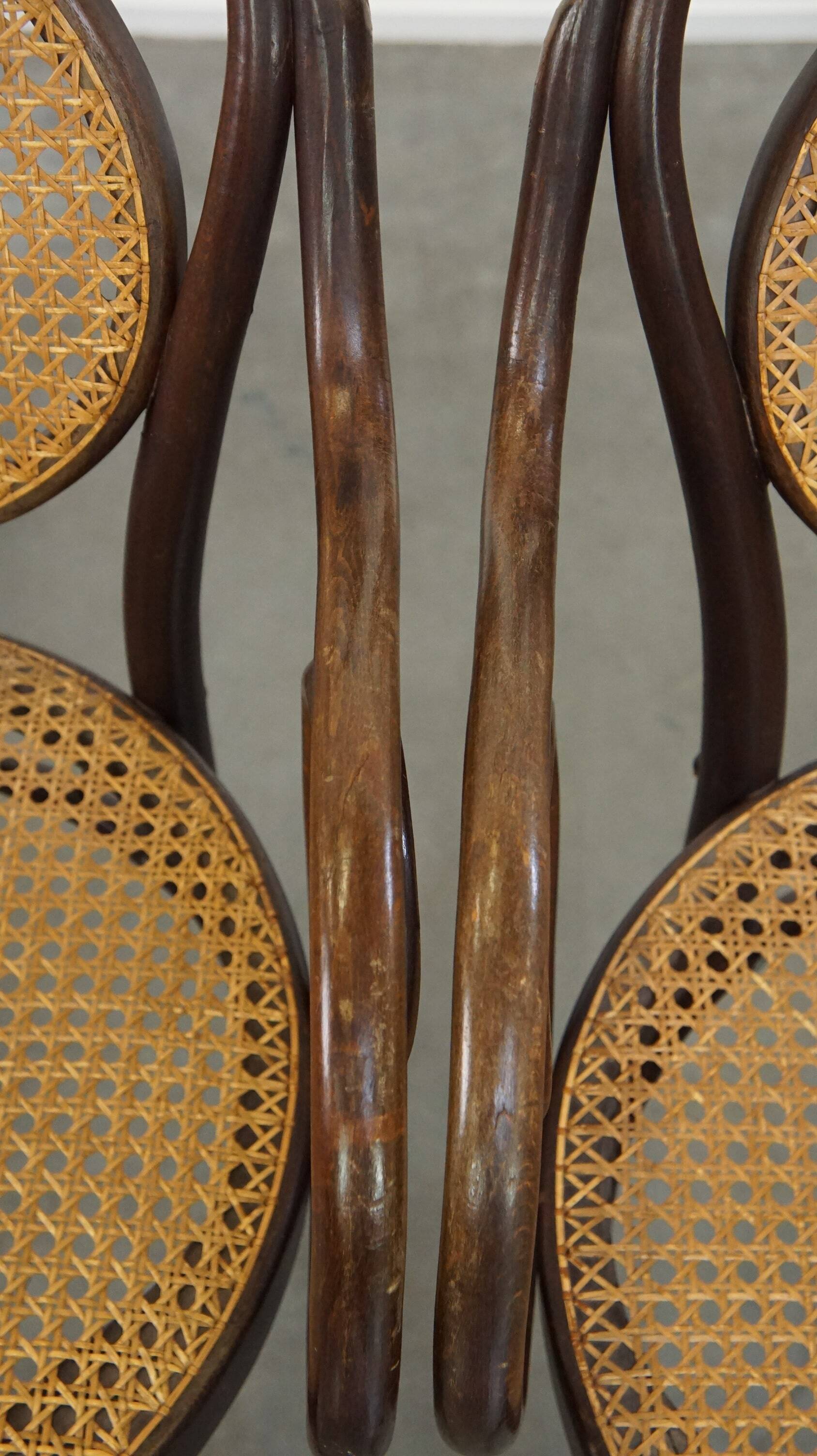 Very elegant, characterful, and graceful set of 4 Art Nouveau design bistro chairs