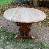 Oval oak monastery table with 2 leaves