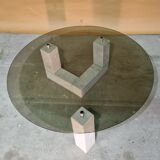 Post modern Carrara marble coffee table with glass top, Italy 1980s