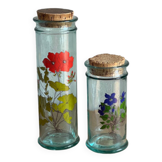 2 bocaux en verre sérigraphiés décor herbier