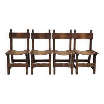 Suite de 4 chaises brutalistes vintage 1970