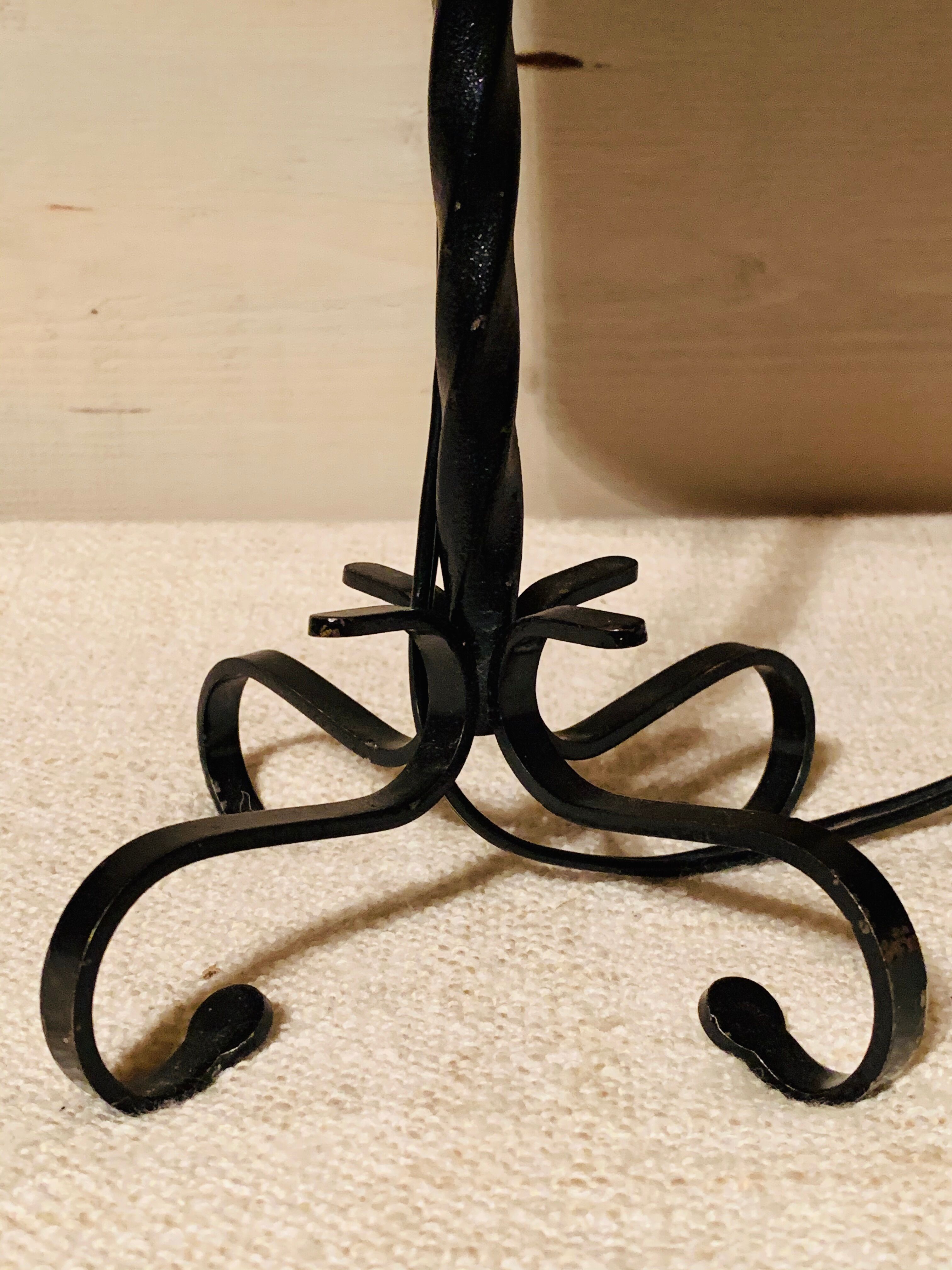 Vintage wrought iron foot lamp and silk dayshade