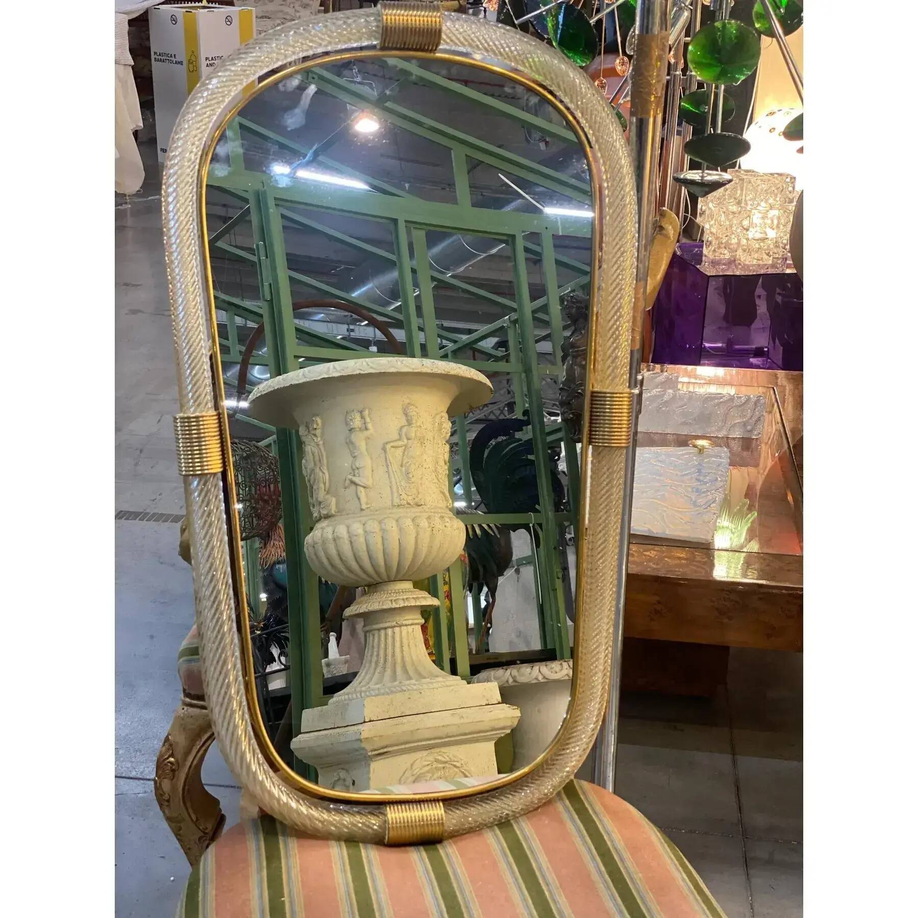 Italian Murano Glass Mirror Pair with Gold Leaf and Torciglione Design