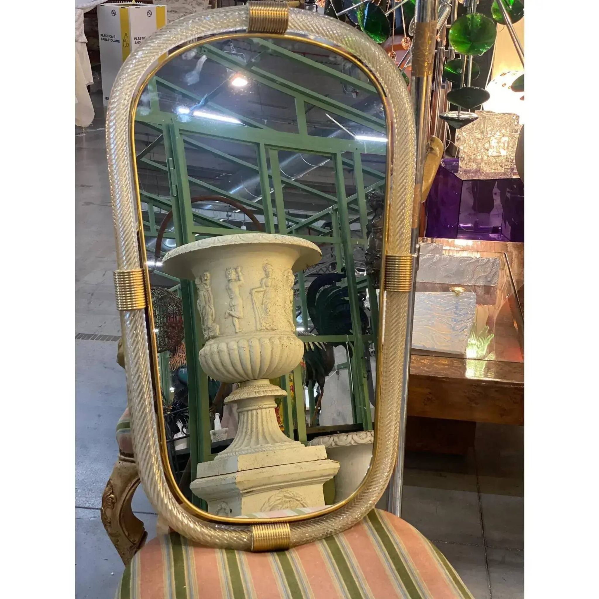 Italian Murano Glass Mirror Pair with Gold Leaf and Torciglione Design