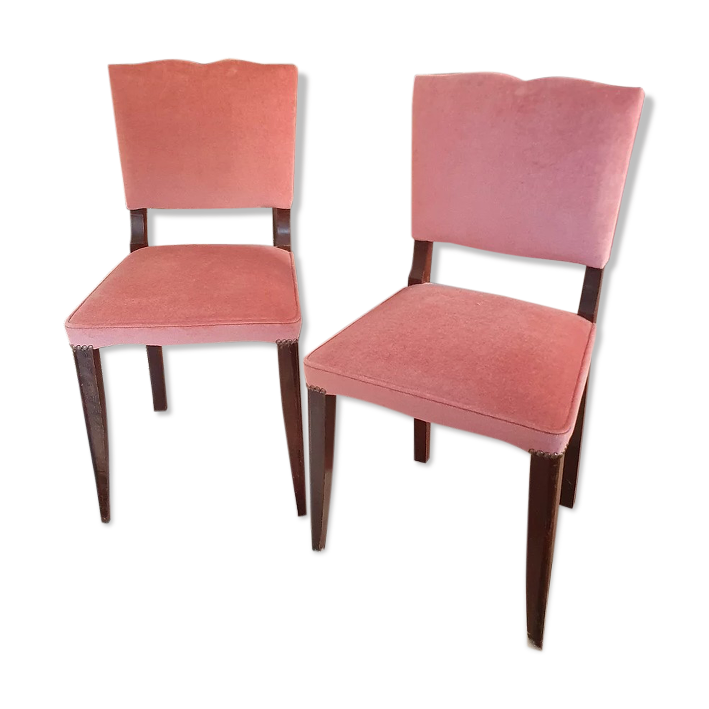 Set de 2 chaises anciennes en velour rose