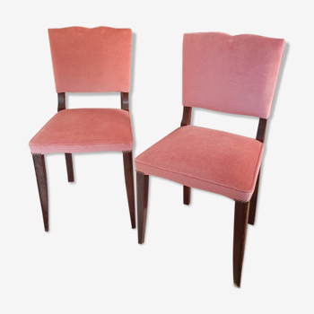 Set de 2 chaises anciennes en velour rose