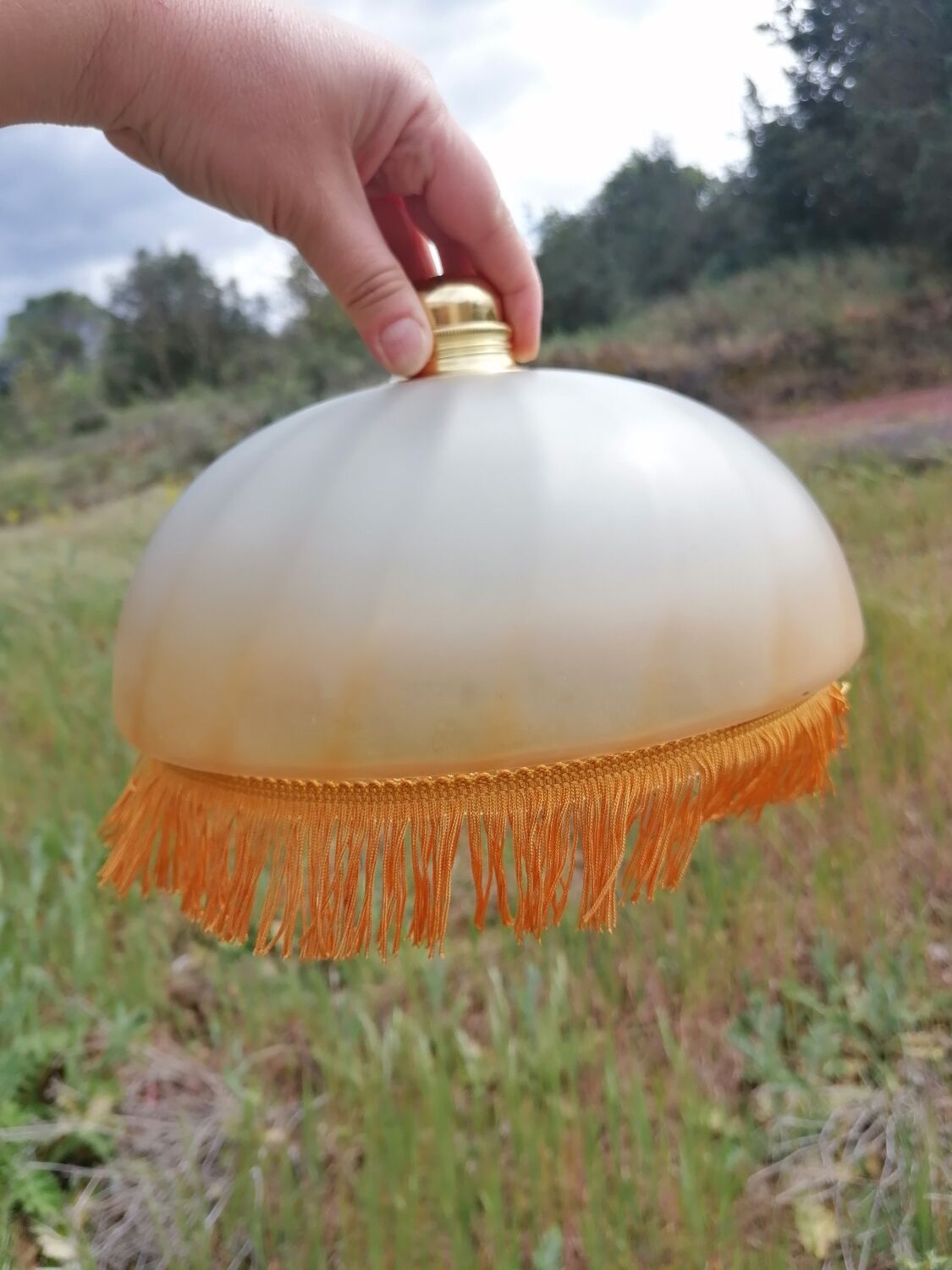 Vintage suspension with frosted glass fringes.