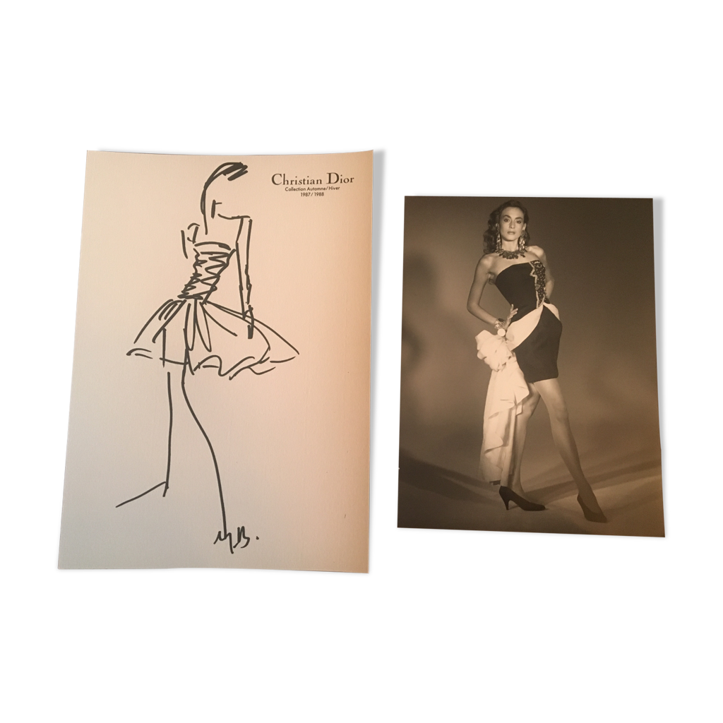 Christian dior fashion illustration autumn collection winter 1987 88 and original vintage press photography Selency