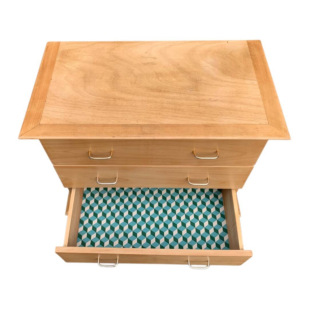 Vintage chest of drawers with compass feet, solid raw beech, 1960s