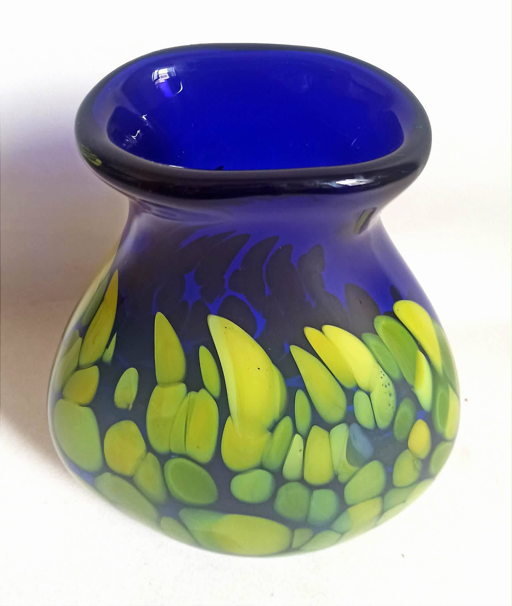 Cobalt blue vase with yellow inclusion Height 33 cm