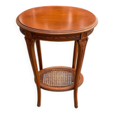 Louis XV oval pedestal table carved in solid cherry wood with cane bedside table