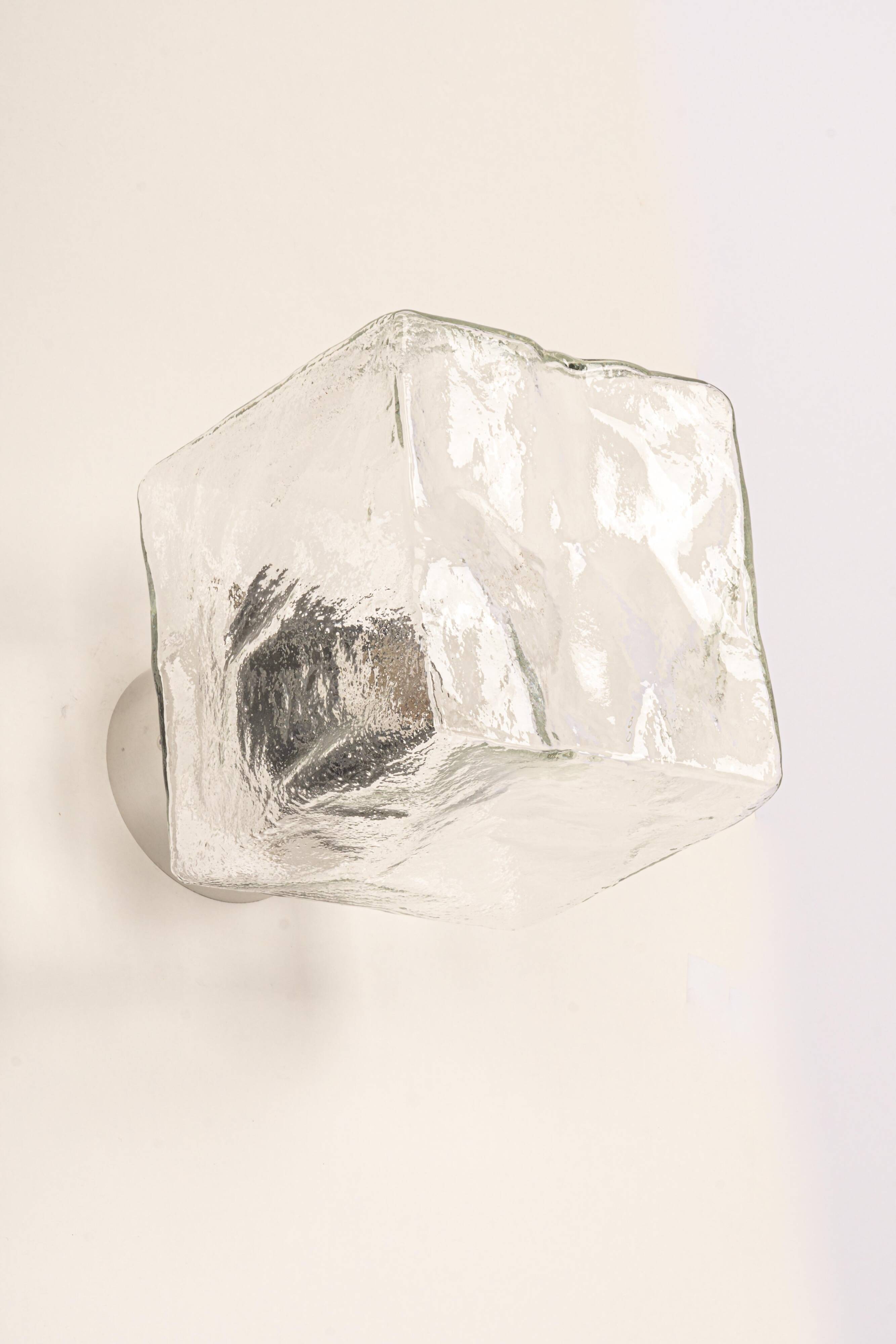 Large frosted glass wall lamp by Murano, designed by Kalmar Cube, Austria, 1960s.