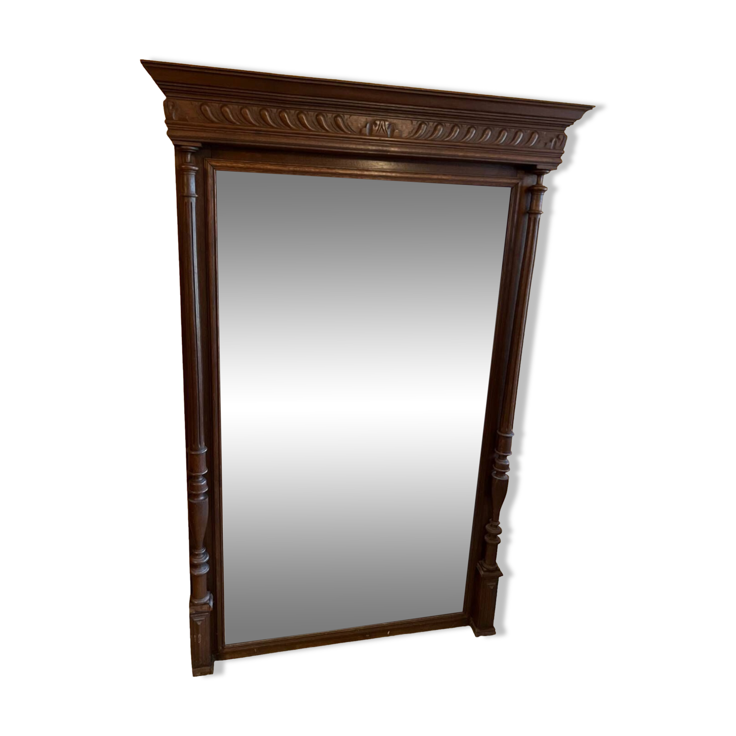 Large old solid oak trumeau mirror