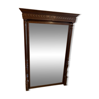 Large old solid oak trumeau mirror