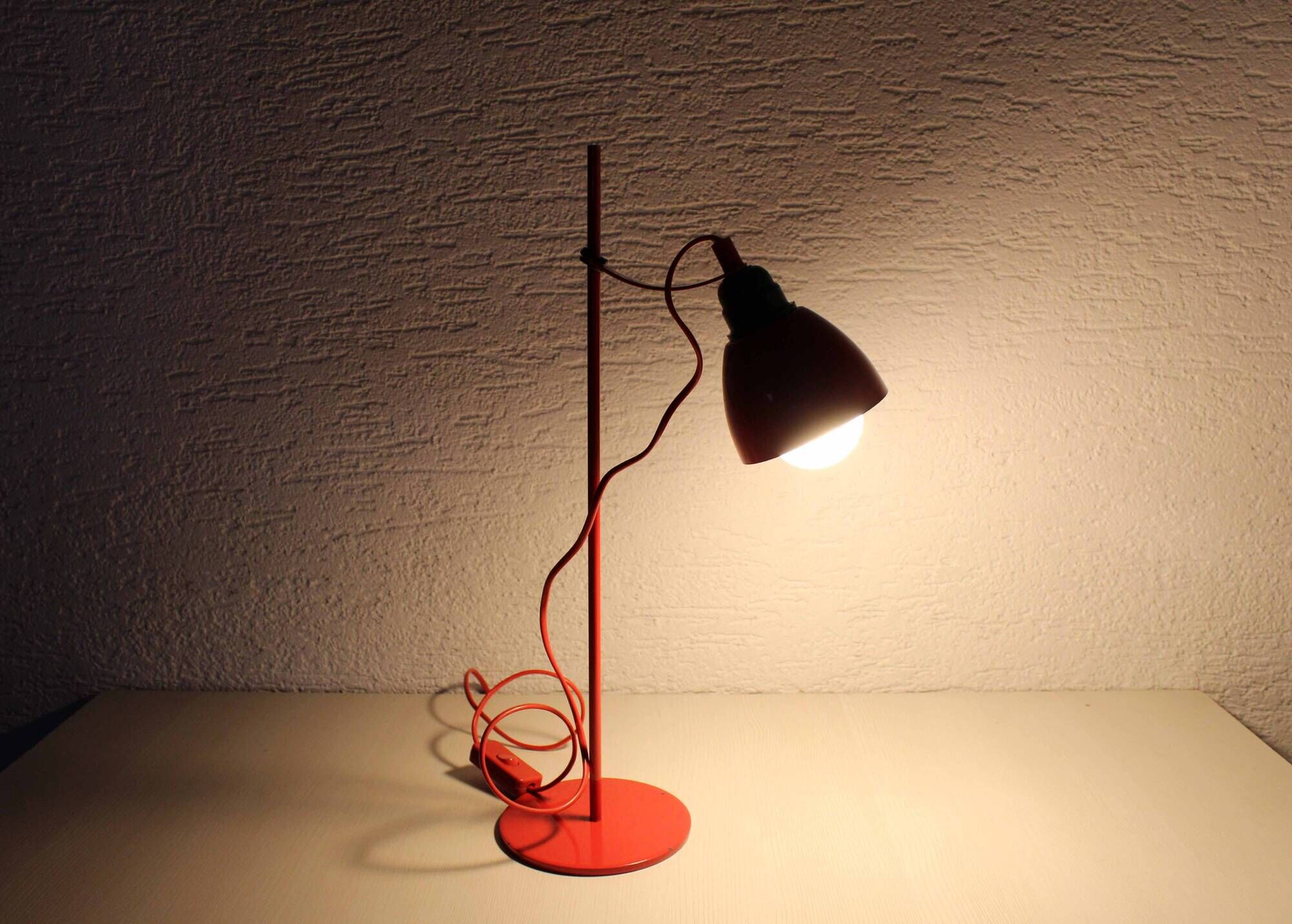 Vintage desk lamp on red metal stem 1970s