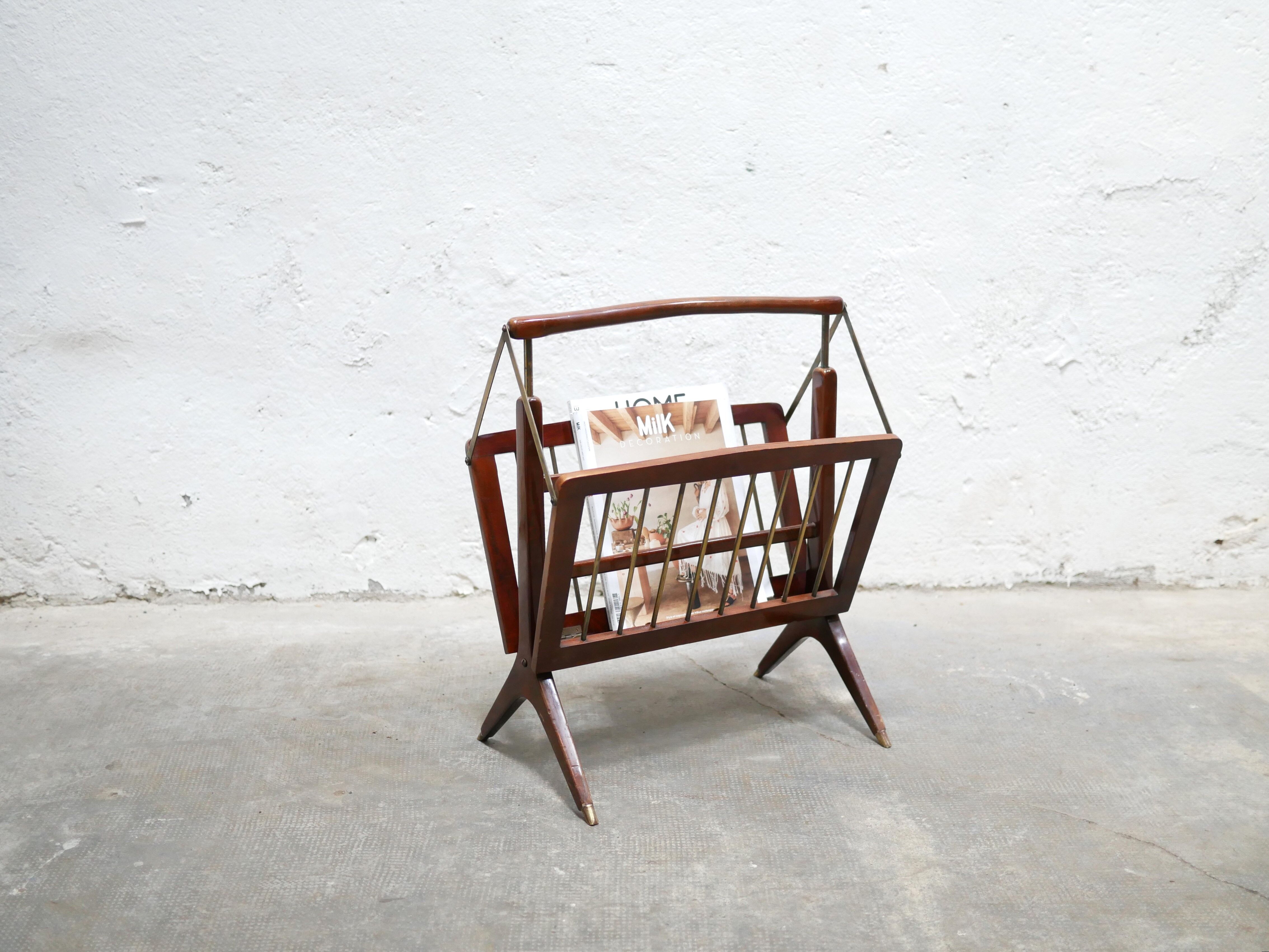Porte-revues pliable en bois et laiton, Made in Italy