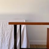 lacquered wood desk and black steel legs design from the 60s and 70s