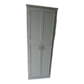Vintage Parisian bonnetière, linen maker, 2-door dresser, 3 shelves, re-enchanted in verdigris.