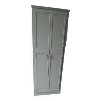 Vintage Parisian bonnetière, linen maker, 2-door dresser, 3 shelves, re-enchanted in verdigris.