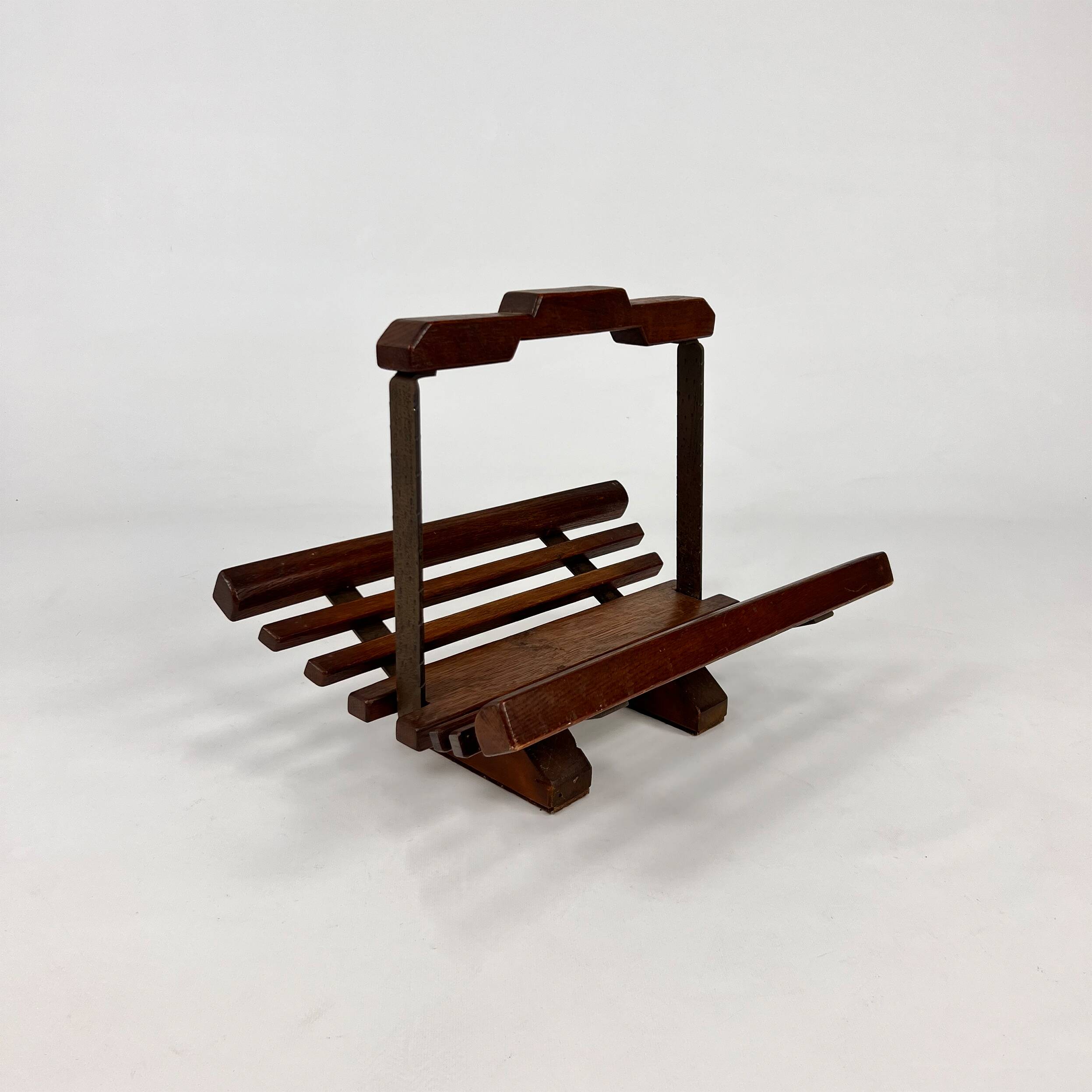 Modernist Oak Magazine Rack, 1970s