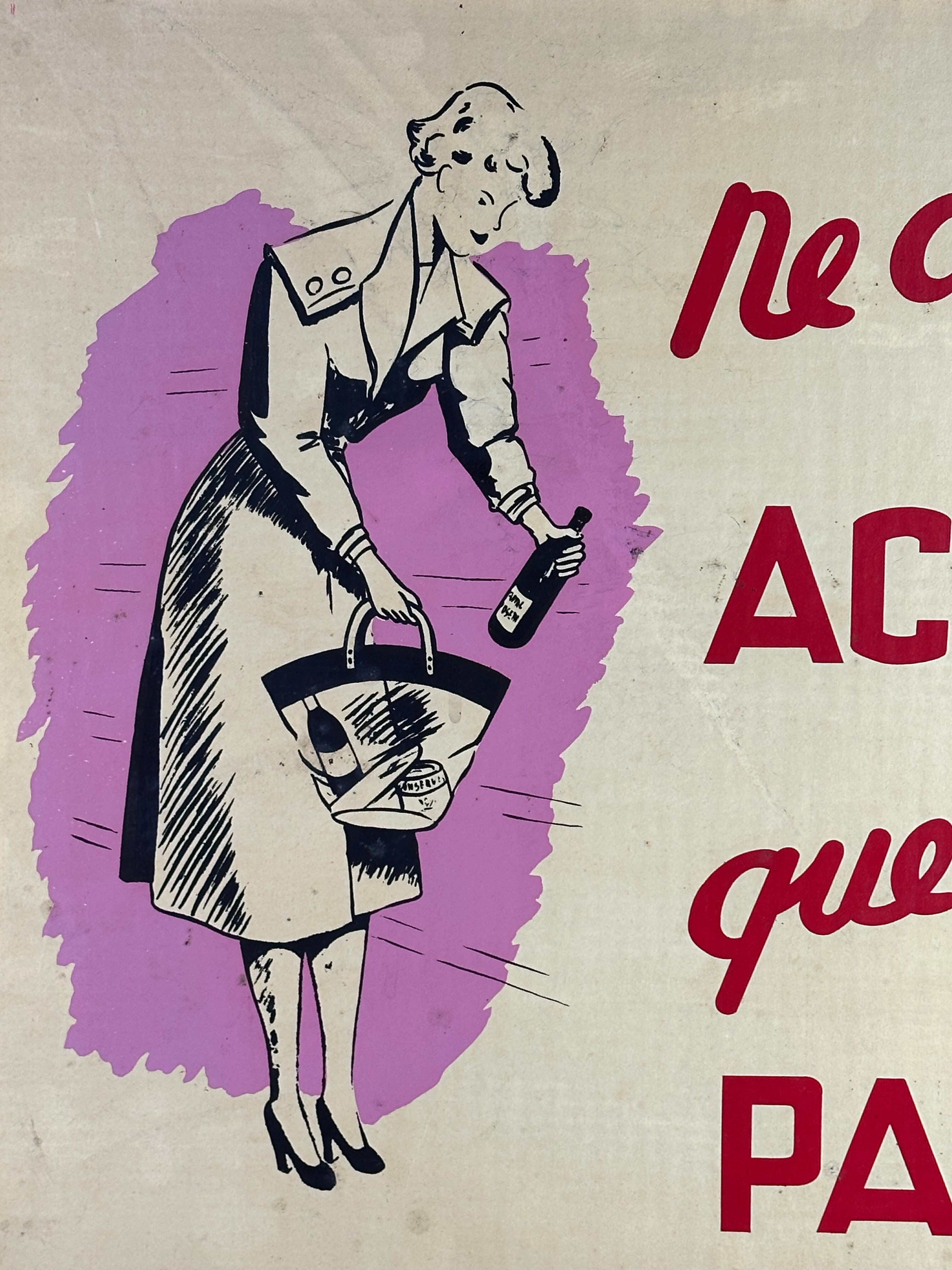Advertising poster on framed panel "Shopping cart" vintage 1960
