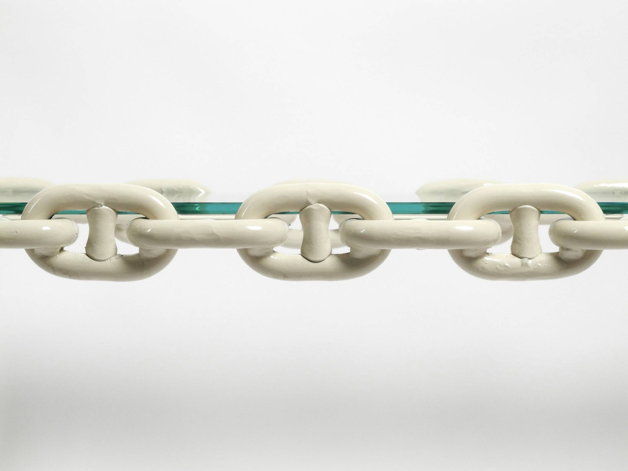 1970s XL Coffee Table Made of Nautical Iron Chain with a Thick Glass Plate