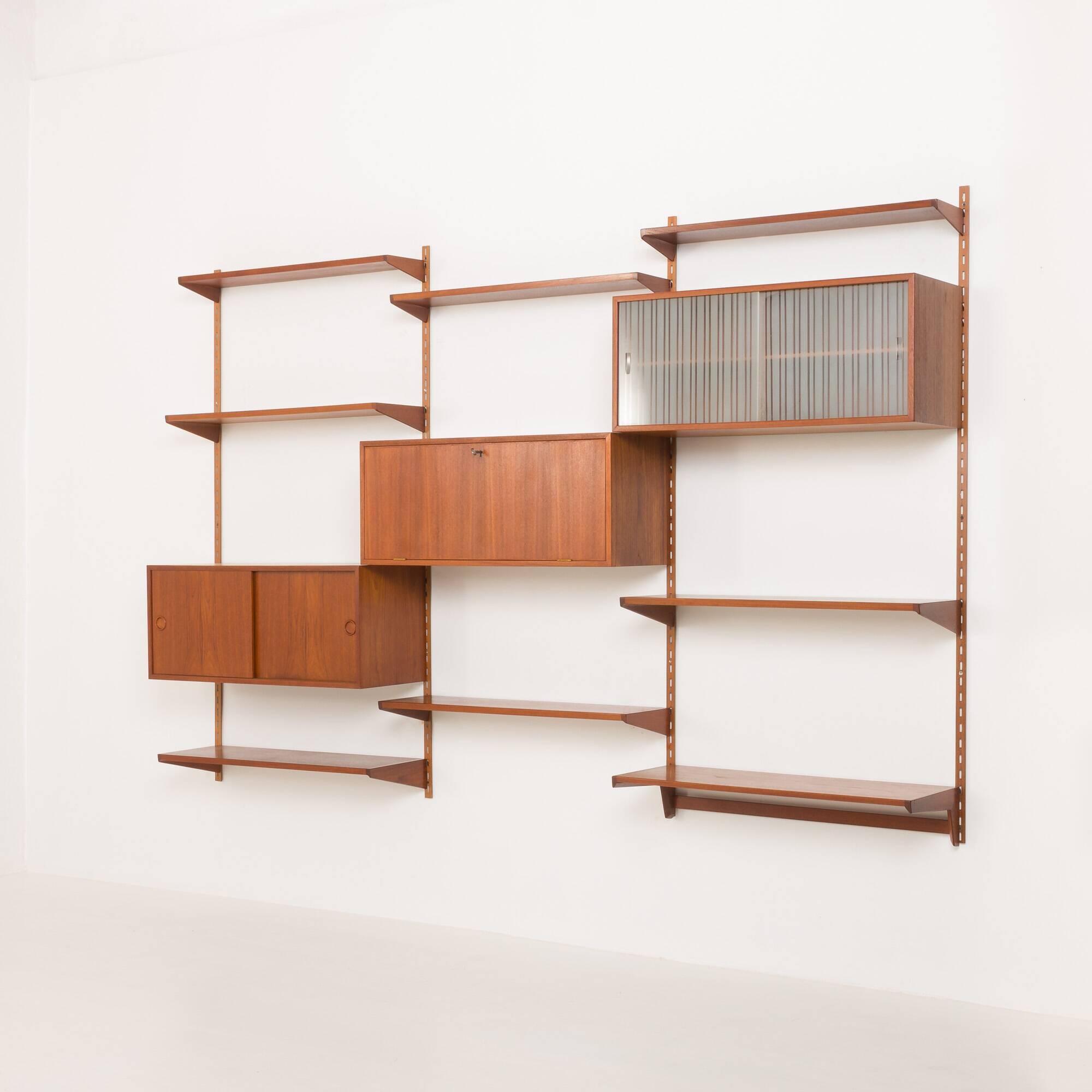 Three-compartment teak wall cabinet by Kai Kristiansen for FM Mobler, Denmark, 1960s