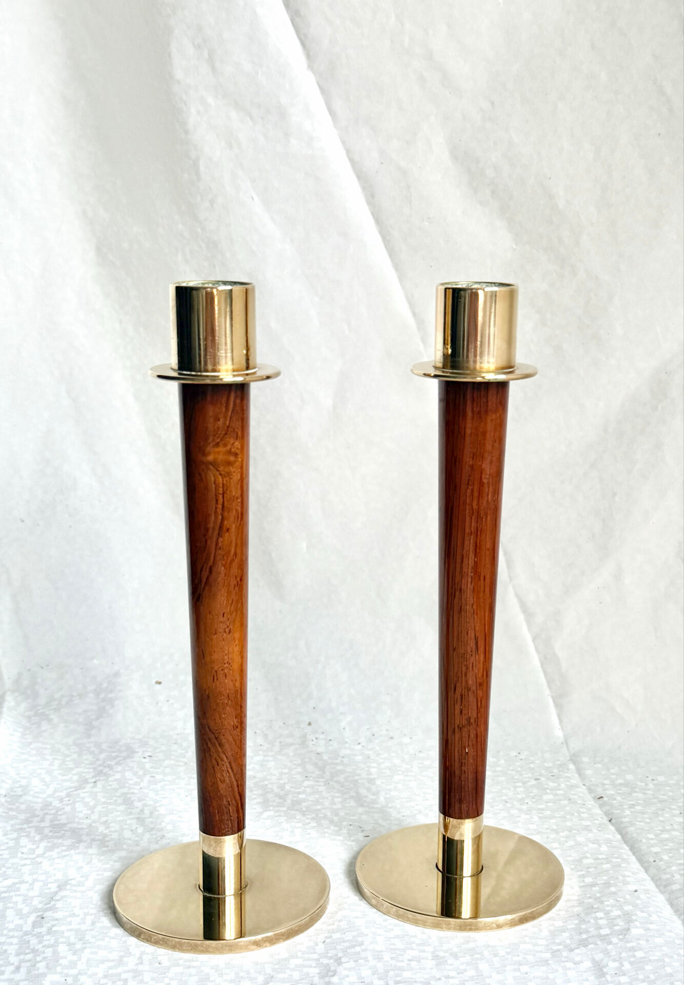 Pair of Danish Art Deco Candle Holders  in Wood & Brass