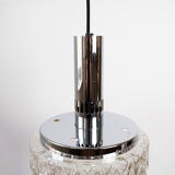 French mid-century glass & chrome pendant ceiling light, c.1960s