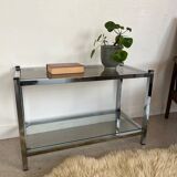 Vintage glass and chrome console coffee table