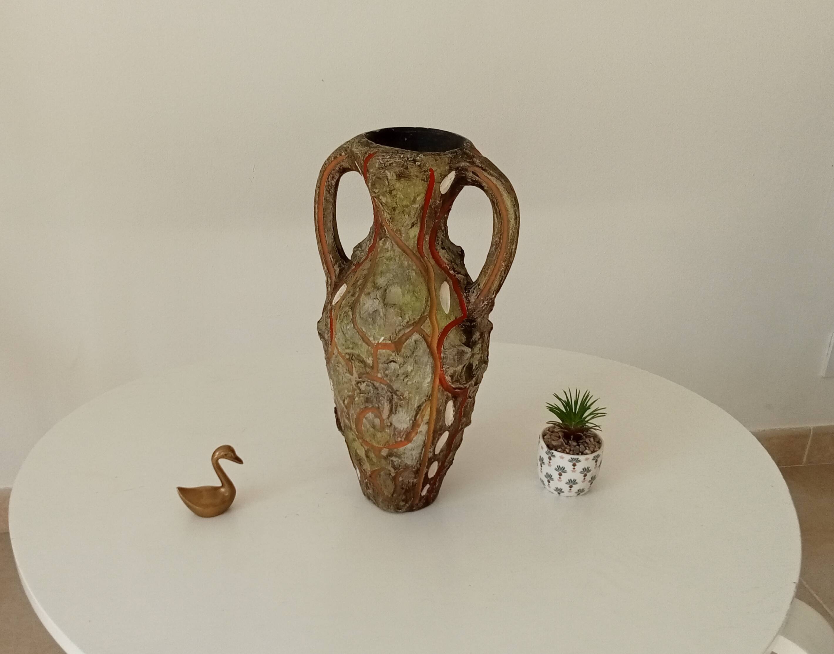 Vintage 70s amphora vase with volcanic effect
