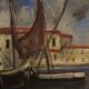 Italian painting signed harbor view with boats from 20th century