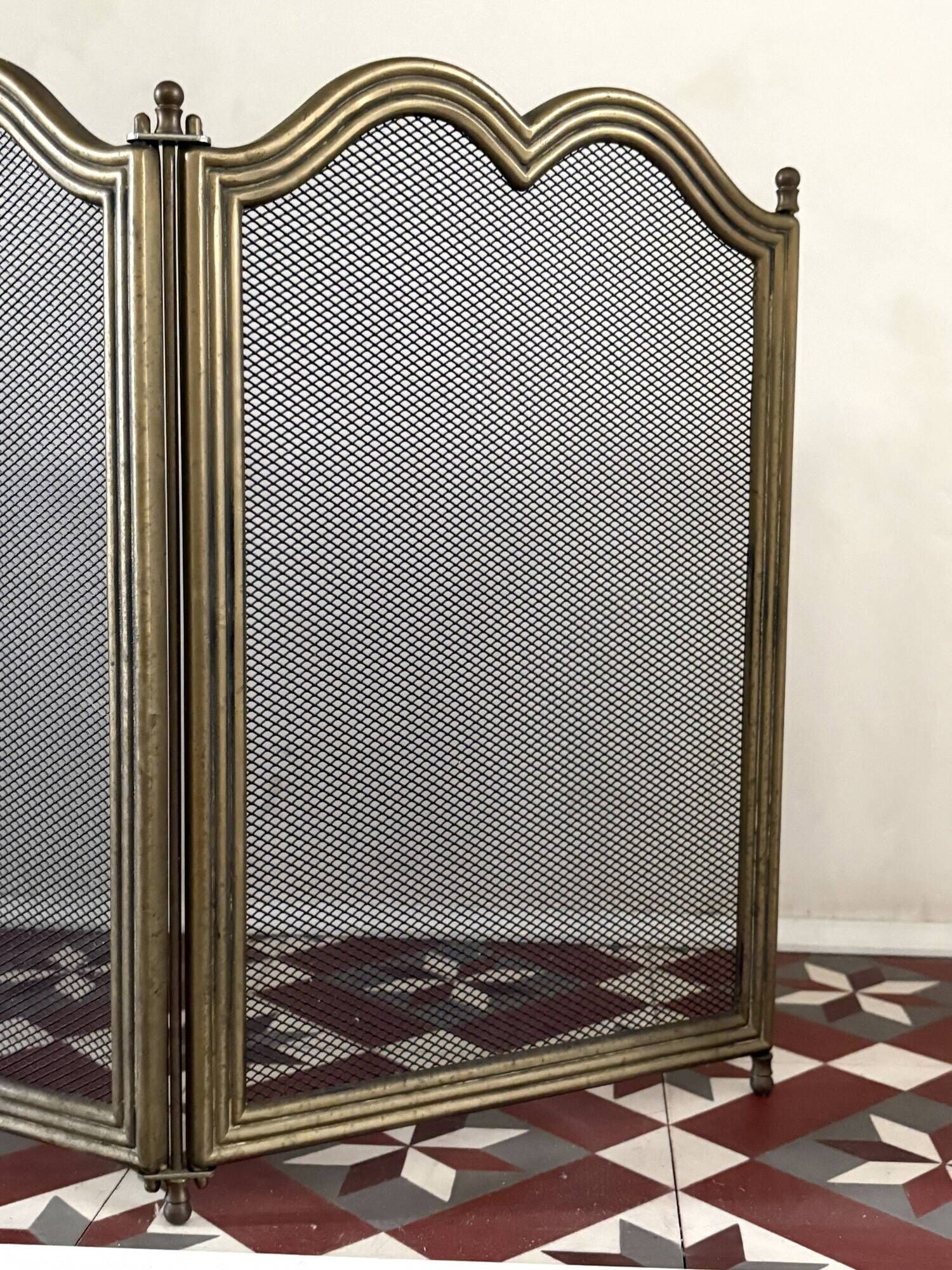 Three-panel solid brass fire screen
