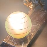 Panther desk lamp in spelter on a black and white marble base 1925