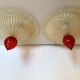 Lively gold-grid graniglia and red murano glass flush mount