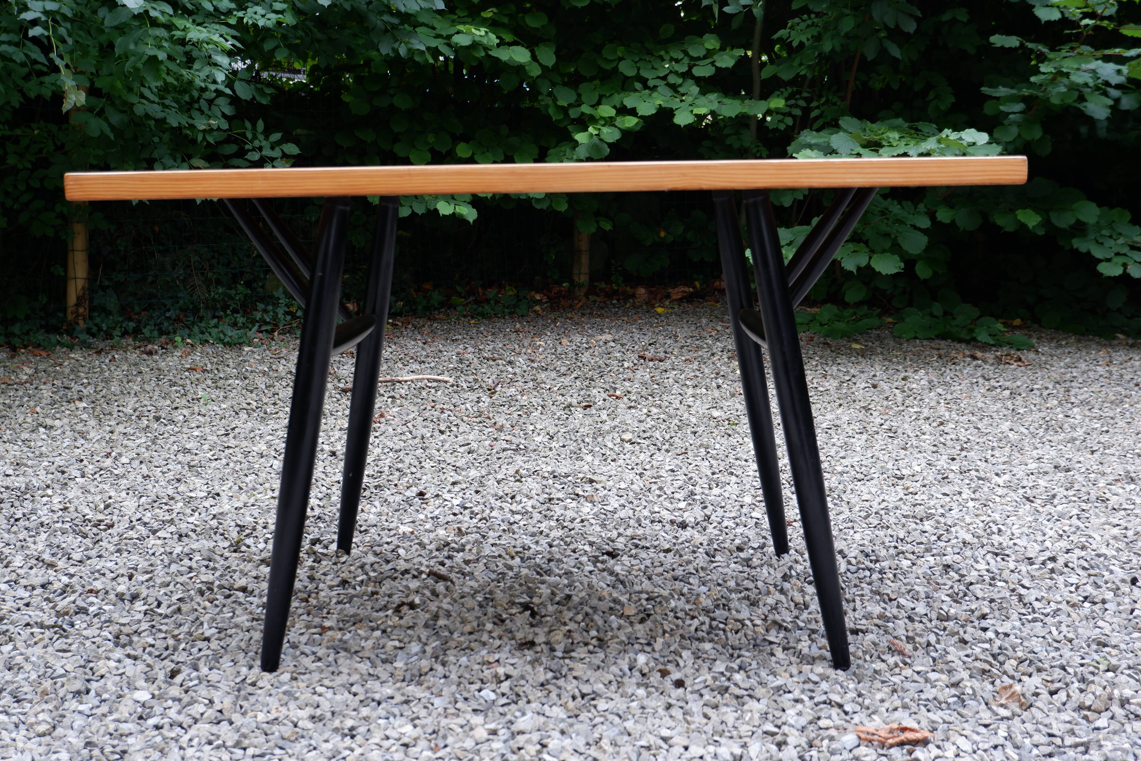 Table/Desk Model "Pirkka" solid pine top - black painted wooden legs Model from the 50's