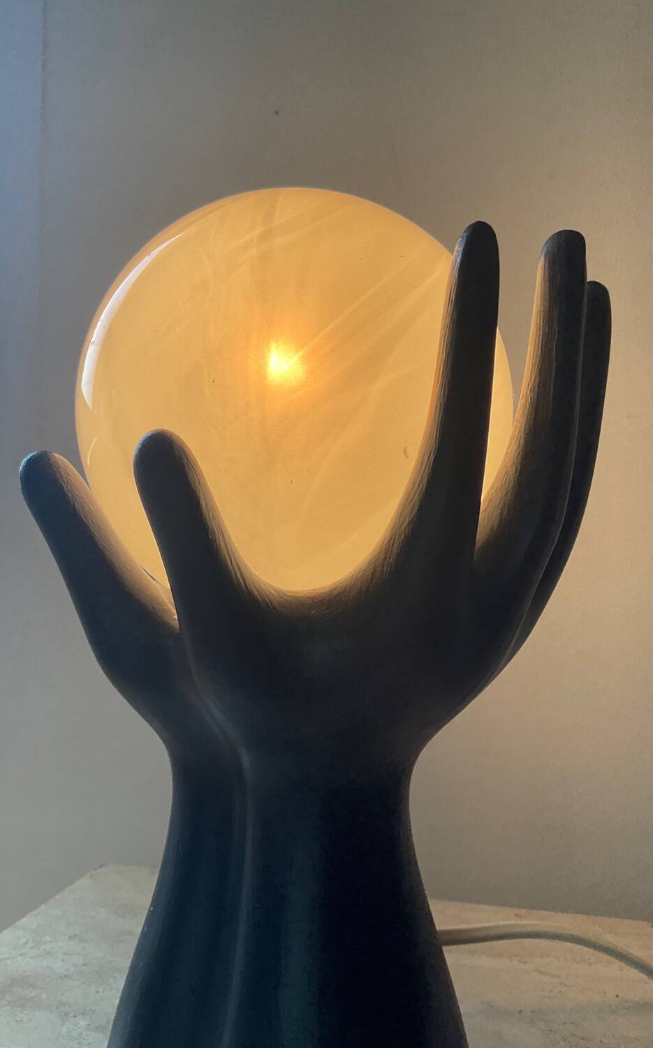 Hand lamp from the 70s in ceramic and opaline