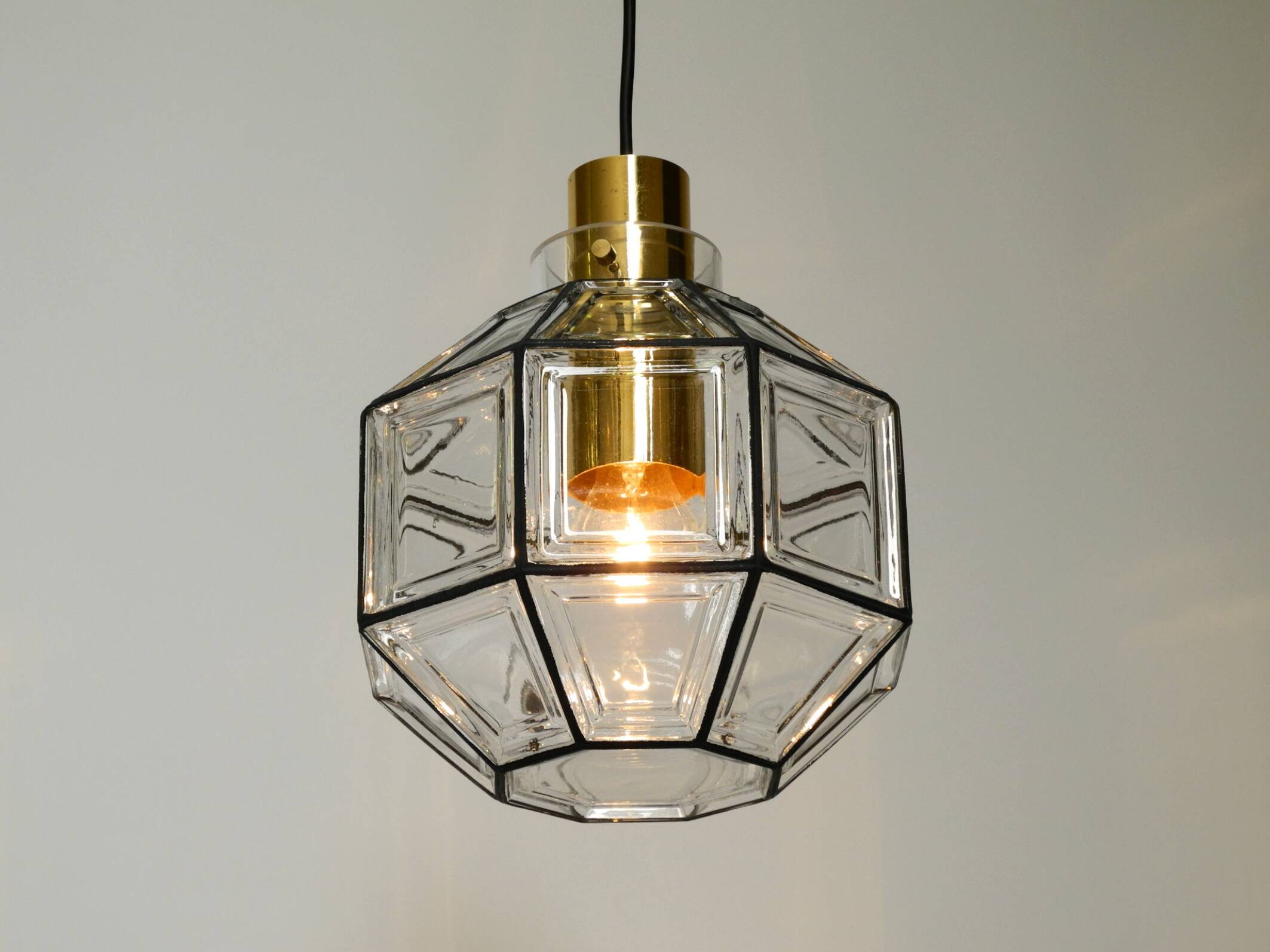 Beautiful rare original 60s  Limburg octagonal glass pendant lamp