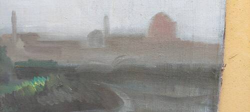 Oil painting on canvas view of Florence San Frediano early 1900