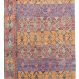 6x13 Kilim Red & Blue Long Wide Ethnic Pattern Wool Kilim Rug, 176x390 Cm