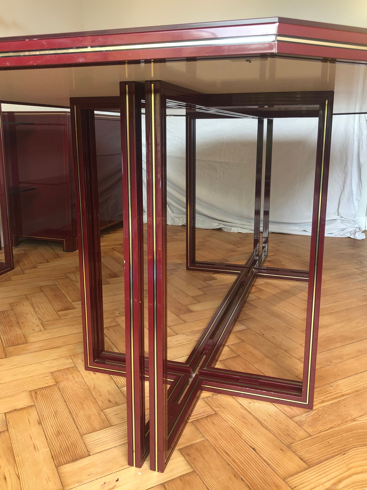 Burgundy Pierre Vandel dining table vintage 1970s