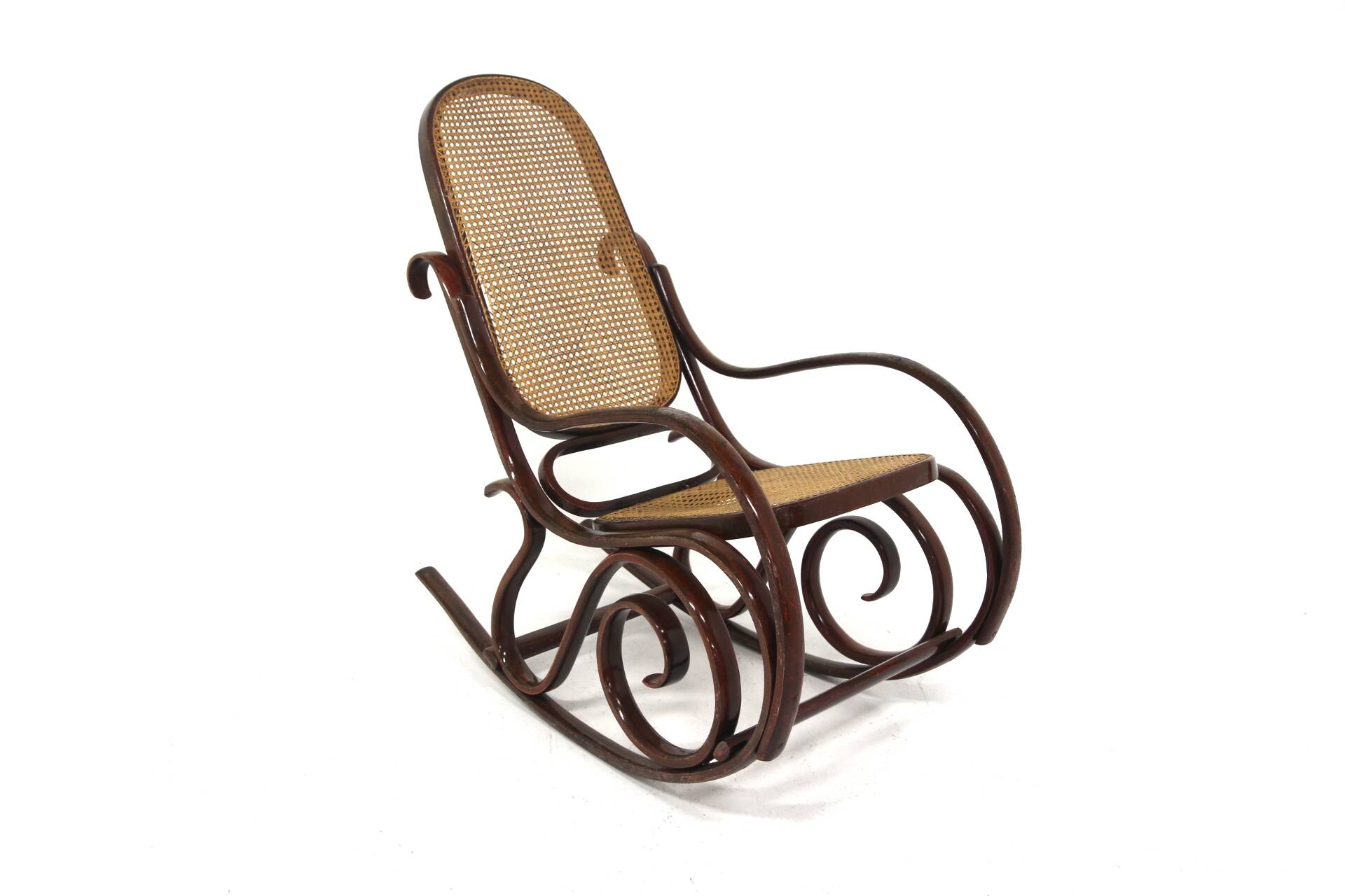 Beech rocking chair with caning, Fischel, Vienna, 1930